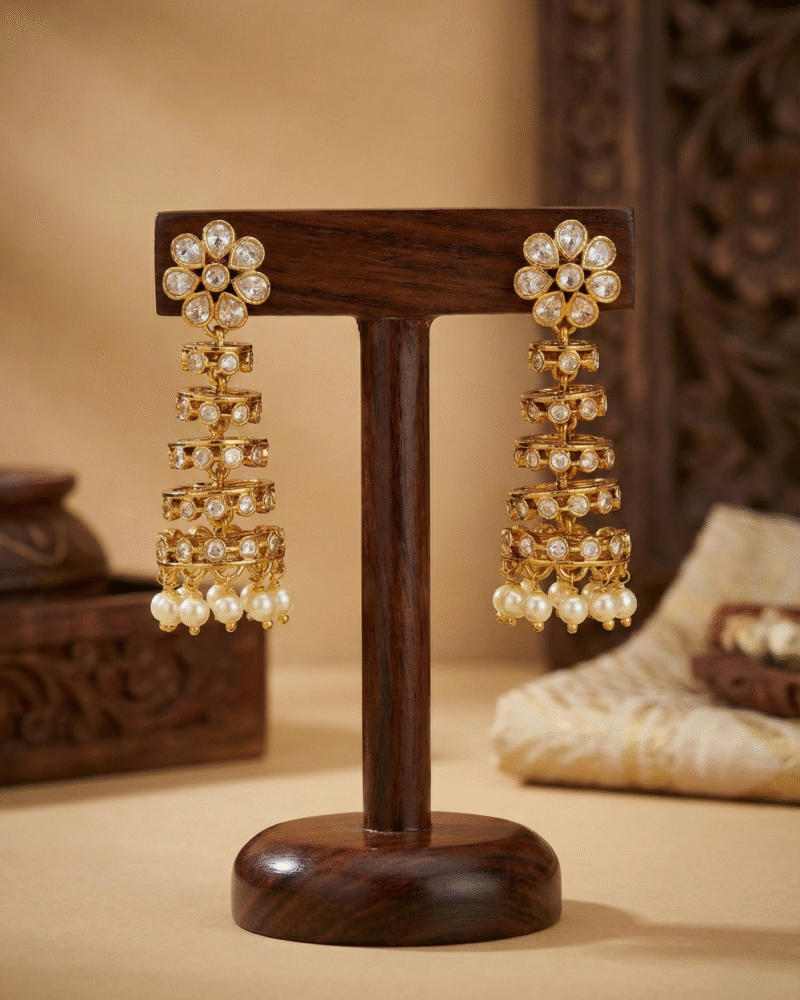 pearls beaded floral layered jhumka earrings
